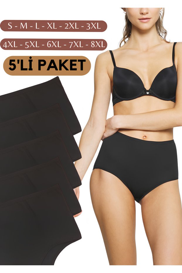Cotton Oversize Large Size Women's Panties Bato 5 Pack Lycra High Waist Wide Brim Black