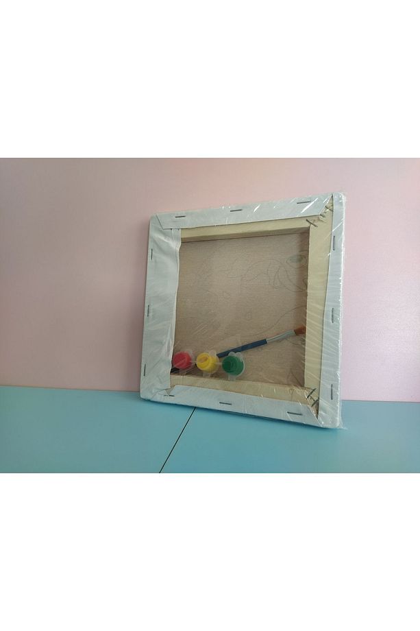 20x20 Resimli Tuval Çocuk Boyama Seti- Çiçekler-Kelebek resimli 3 boya 1 fırça - 5