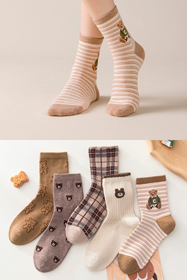 5 Pack Patterned Women's Socks - 1