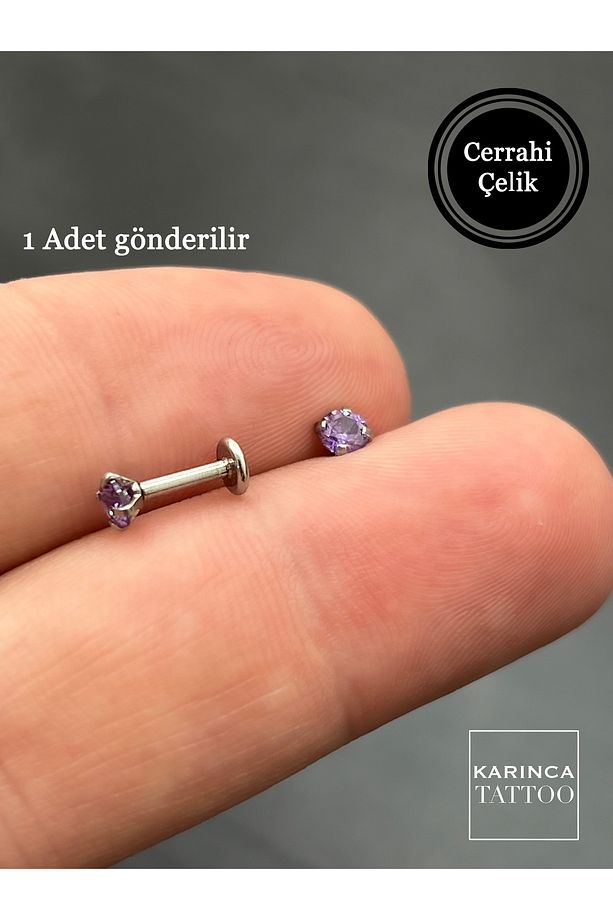 Renkli Taşlı Piercing Kıkırdak Forward Helix Conch Flat Kulak Memesi Burun Labret Tragus Piercing - 4