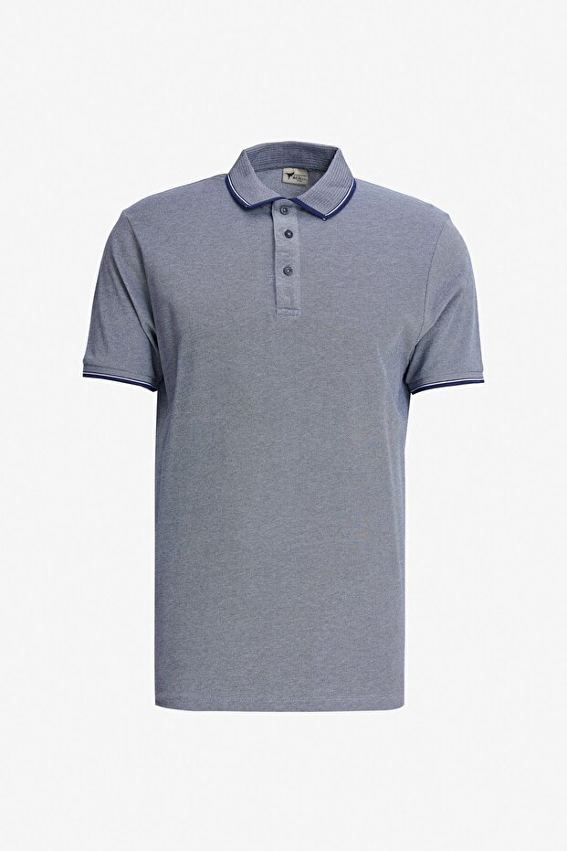 Erkek Açık Lacivert-saks-lacivert 3'lü Çekmeyen Pamuklu Slim Fit Kıvrılmaz Polo Yaka Basic Tişört - 7