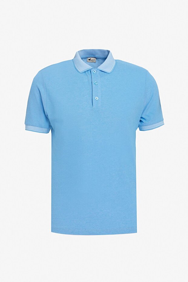 Erkek Açık Lacivert-saks-lacivert 3'lü Çekmeyen Pamuklu Slim Fit Kıvrılmaz Polo Yaka Basic Tişört - 6