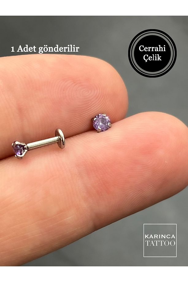 Renkli Taşlı Piercing Kıkırdak Forward Helix Conch Flat Kulak Memesi Burun Labret Tragus Piercing - 1