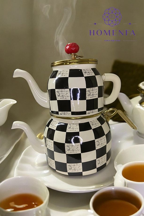 Dama Desen Emaye Kuğu Model Çaydanlık (Elite Class-2 parça) - 6
