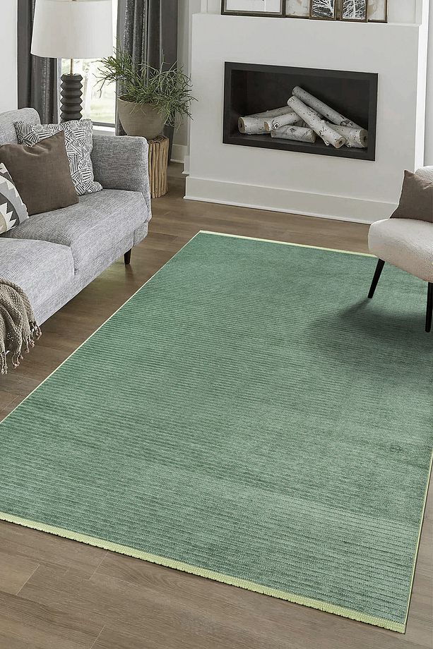Ada Kaymaz Taban Yıkanabilir Dokuma Yeşil Kilim Yolluk - 1