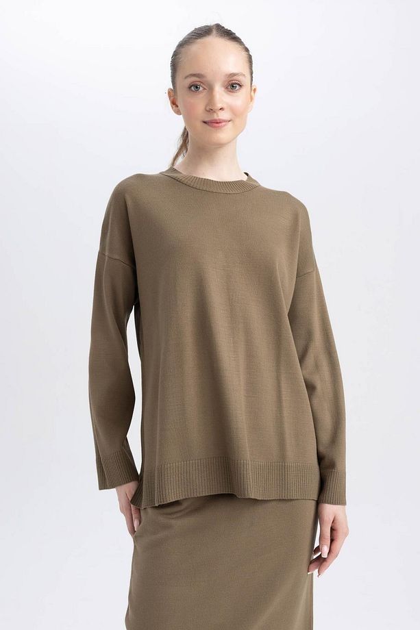 Regular Fit Bisiklet Yaka Basic Düz Triko Kazak Tunik A9803ax23wn - 4