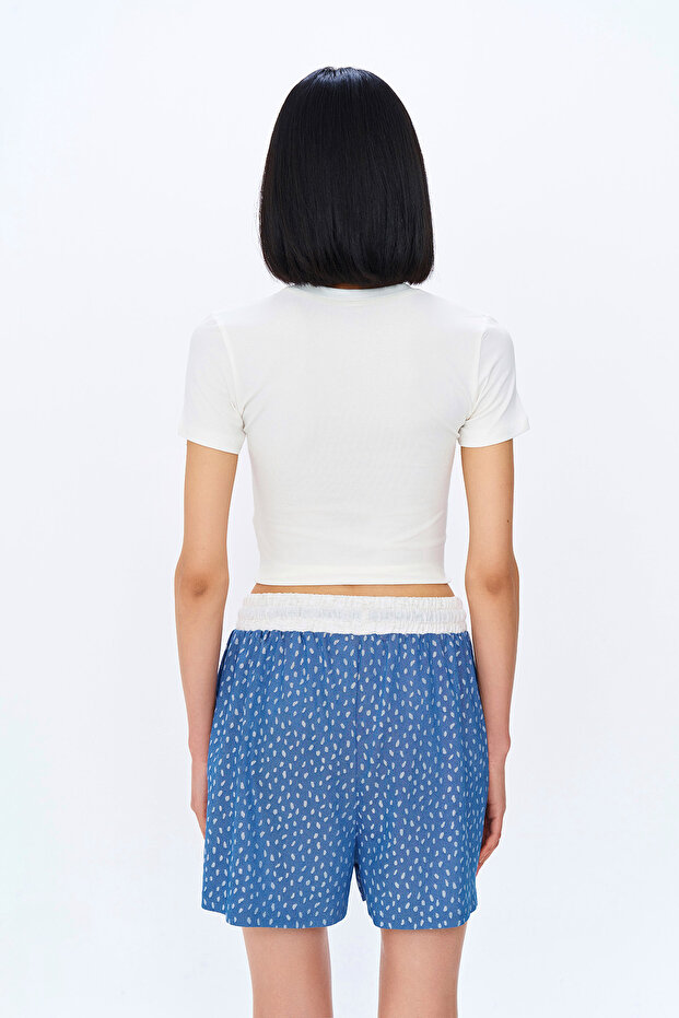 Kısa Kol Basic Crop Tişört Ekru - 5