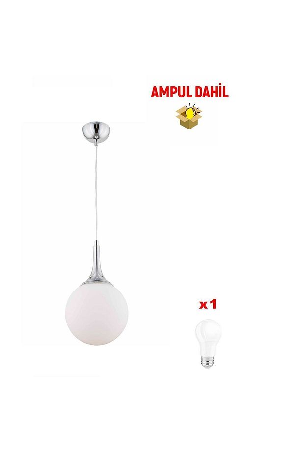Damla Tekli Yuvarlak Krom -Led Ampul  Dahil Modern Koridor Mutfak Salon Sarkıt Avize - 1