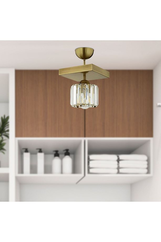 Sabrina Tekli Eskitme Plafonyer Kristalli Taşlı Modern Tasarım Kristal Salon Avize - 3