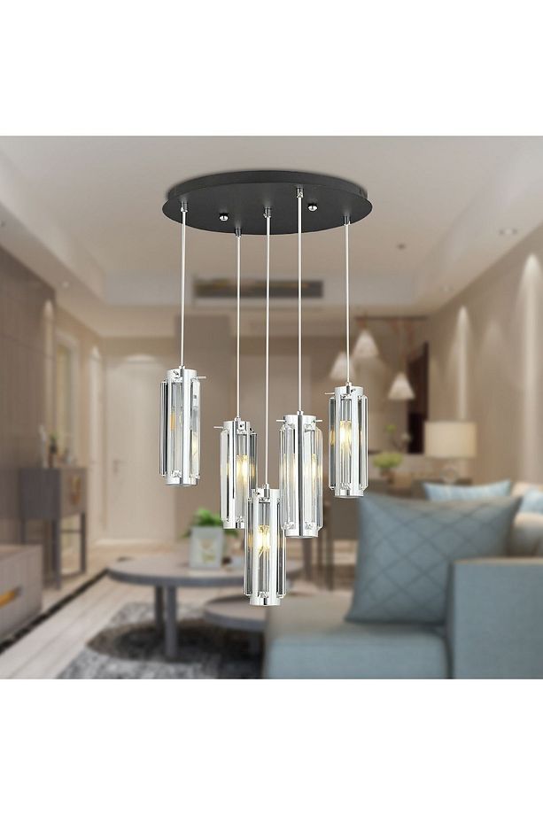 Natali 5Li Sarkıt Krom Modern Genç Odası Mutfak Salon Sarkıt Avize - 1
