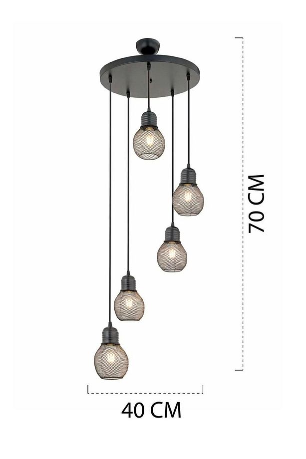 Pia 5Li Yuvarlak Siyah Modern Genç Odası Mutfak Retro Salon Sarkıt Avize - 2