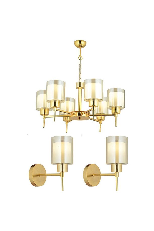 Cemre 6 Lı Gold Modern Tasarım Yatak Odası Salon Avize-Aplik Seti 3 Parça Avize-Aplik Seti Seti - 1