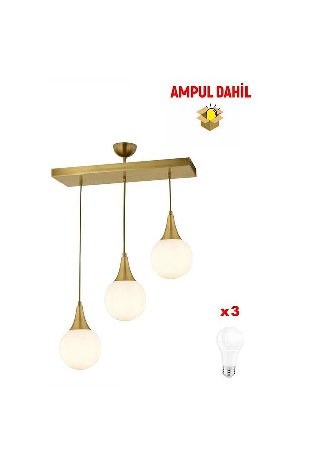 Damla 3 Lü Sıralı Eskitme -Led Ampul  Dahil Modern Koridor Mutfak Salon Sarkıt Avize - 1