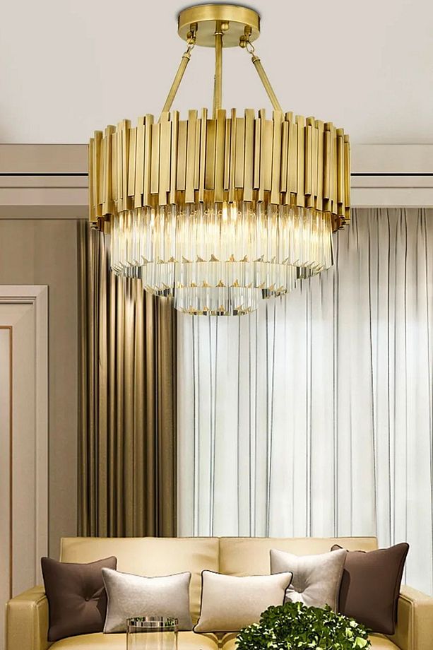 Freze 60Lık Eskitme  Kristalli, Taşlı Modern Tasarım Kristal Salon Avize - 1