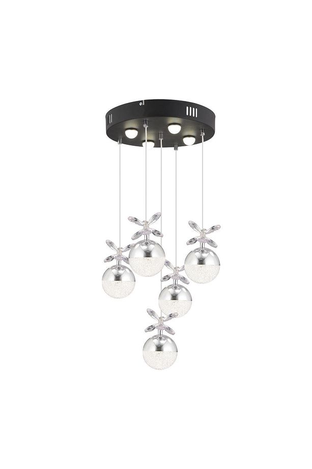 Lokken 5'li Yuvarlak 42 Watt Krom Kristal Ledli Modern Oturma Odası Salon Sarkıt Avize - 3