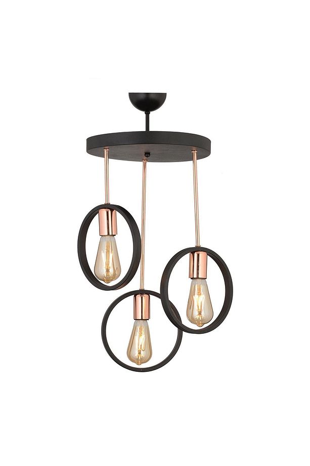 Halka 3Lü Yuvarlak Bakır Siyah Modern Koridor Mutfak Salon Retro Avize - 2