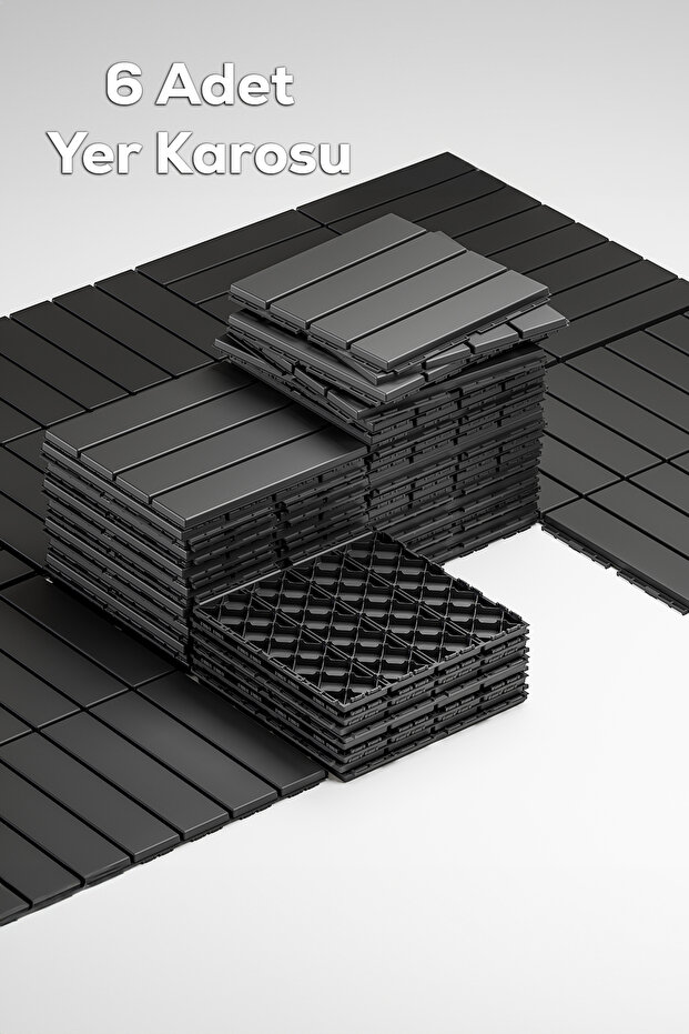 1066 Model 6-Piece Anthracite Garden Balcony Terrace Floor and Bath Mat - Outdoor Tile