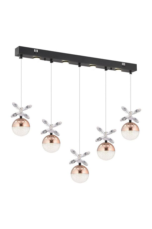 Lokken 5'li Sıralı Bakır 50 Watt Kristal Ledli Modern Oturma Odası Salon Sarkıt Avize - 3