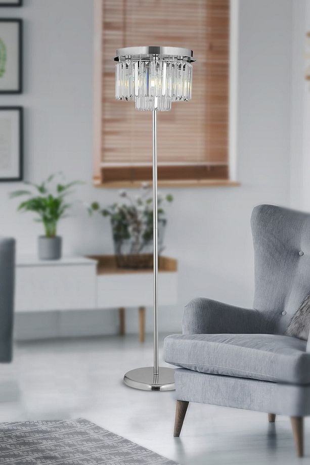Nilüfer Yuvarlak Krom Kristal Taşlı Modern Tasarım Metal Lambader - 1