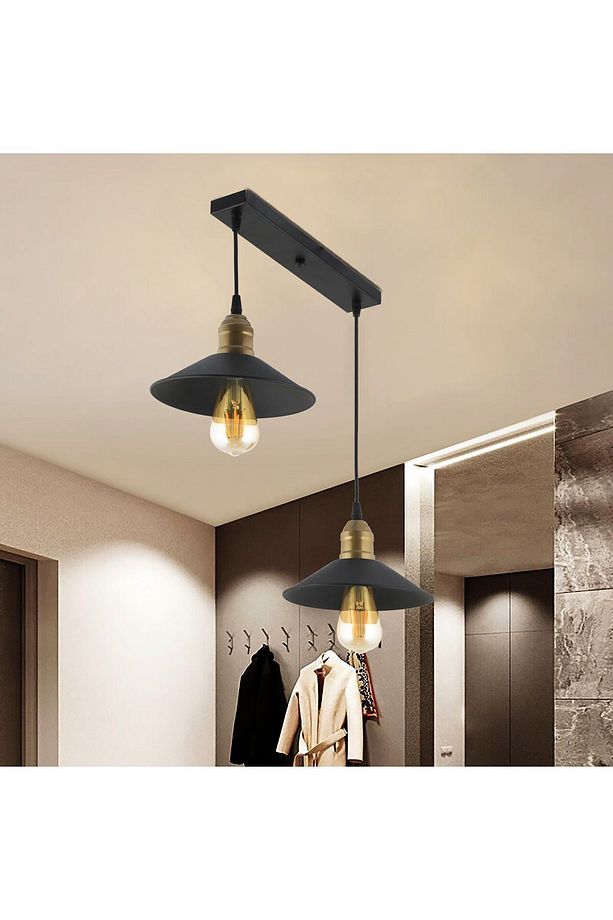 Gönen 2Li Siyah Sıralı Modern Retro Sarkıt Retro Salon Avize - 1