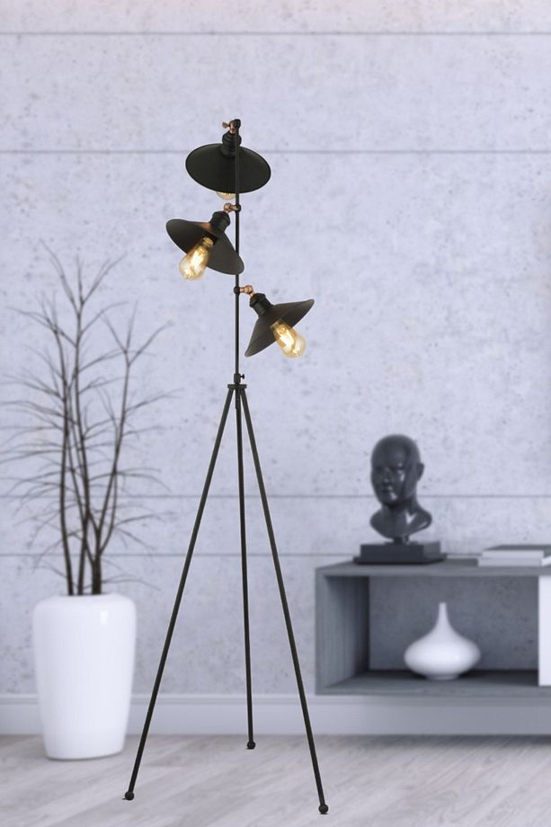 Violet 3Lü Siyah Modern Tasarım Retro 3 Ayaklı Abajur Lamba Metal Lambader - 1