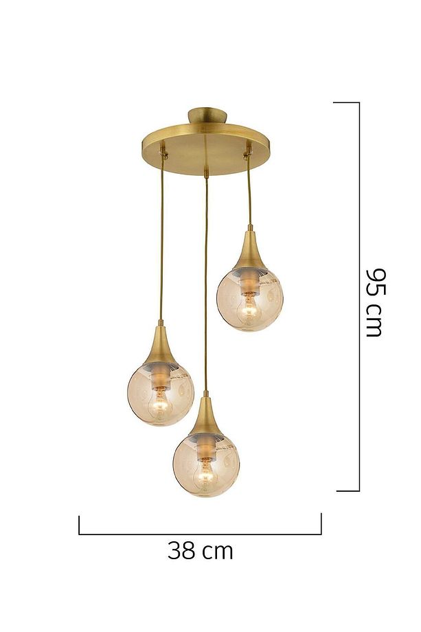 Damla 3Lü Yuvarlak Bal Camlı Eskitme Modern Sarkıt, MutfakYatak odası Salon Sarkıt Avize - 4