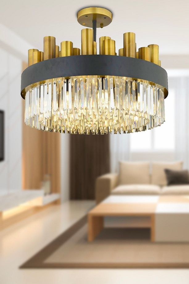 Torre 60' Lık Kristalli, Taşlı Modern Tasarım Kristal Salon Avize - 1