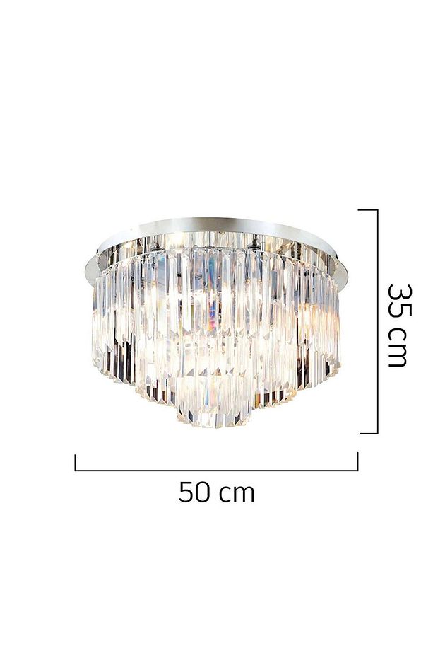 Nilüfer Yuvarlak Krom 3 Parça Kristalli Taşlı Modern Tasarım Kristal Salon Avize-Aplik Seti - 2