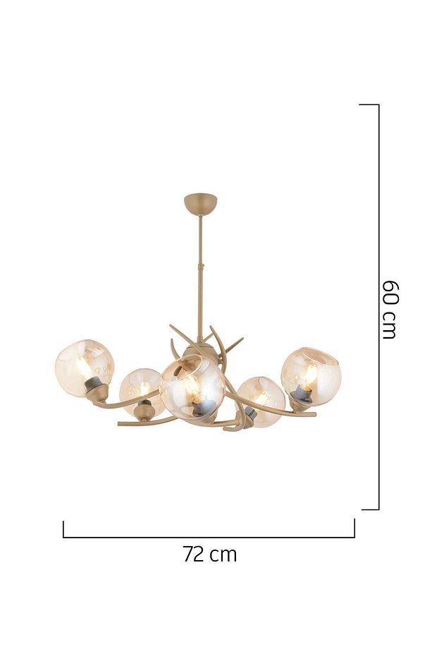 Pireal 5'li Yuvarlak Eskitme Bal Camlı Modern Oturma Odası Salon Avize - 6