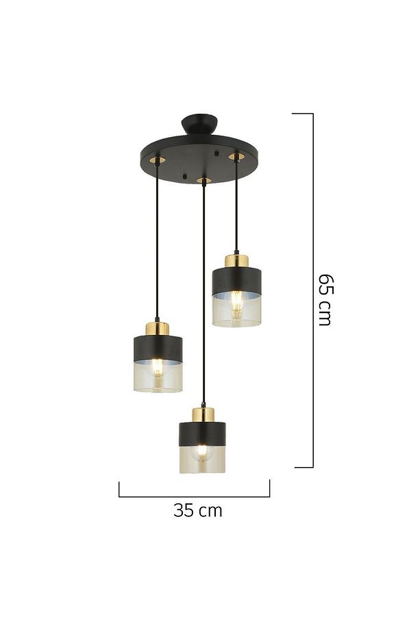 Boris 3lü Yuvarlak Siyah Gold Sarkıt Modern Genç Odası Mutfak Retro Salon Avize - 6