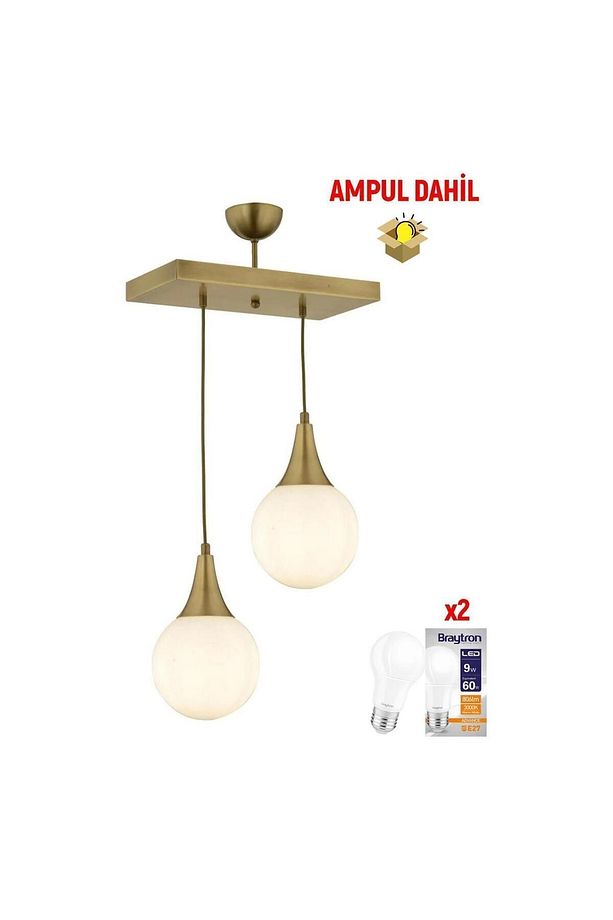 Damla 2 Li Sıralı Eskitme -Led Ampul  Dahil Modern Koridor Mutfak Salon Sarkıt Avize - 3