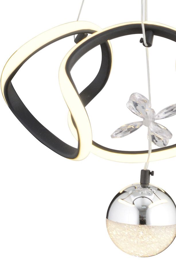 Pelin Tekli Siyah Krom 3 Renkli 40 Watt Ledli Modern Oturma Odası, Koridor, Salon Led Avize - 4