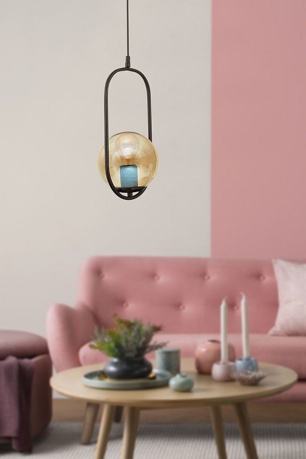 Lorin Tekli Siyah Bal Camlı Modern Sarkıt Mutfak Salon Sarkıt Avize - 1