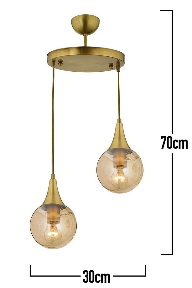 Damla 2Li Yuvarlak Bal Camlı Eskitme Modern Sarkıt, MutfakYatak odası Salon Sarkıt Avize - 3