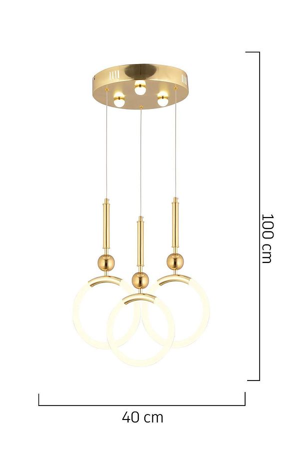 Struer 3'lü Yuvarlak Gold Ledli Modern Koridor, Yatak Odası Salon Sarkıt Led Avize - 4