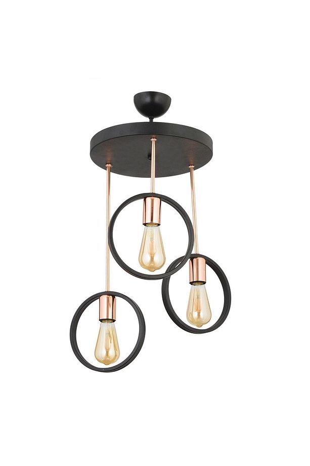 Halka 3Lü Yuvarlak Bakır Siyah Modern Koridor Mutfak Salon Retro Avize - 3
