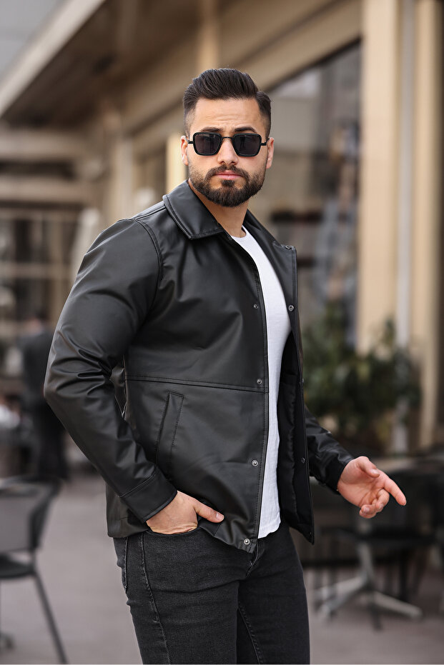 سترة جلدية سوداء للرجال - 1