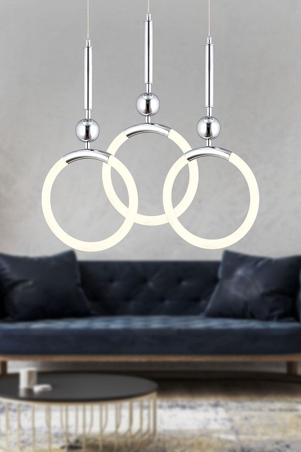 Struer 3'lü Yuvarlak Krom Ledli Modern Koridor, Yatak Odası Salon Sarkıt Led Avize - 1