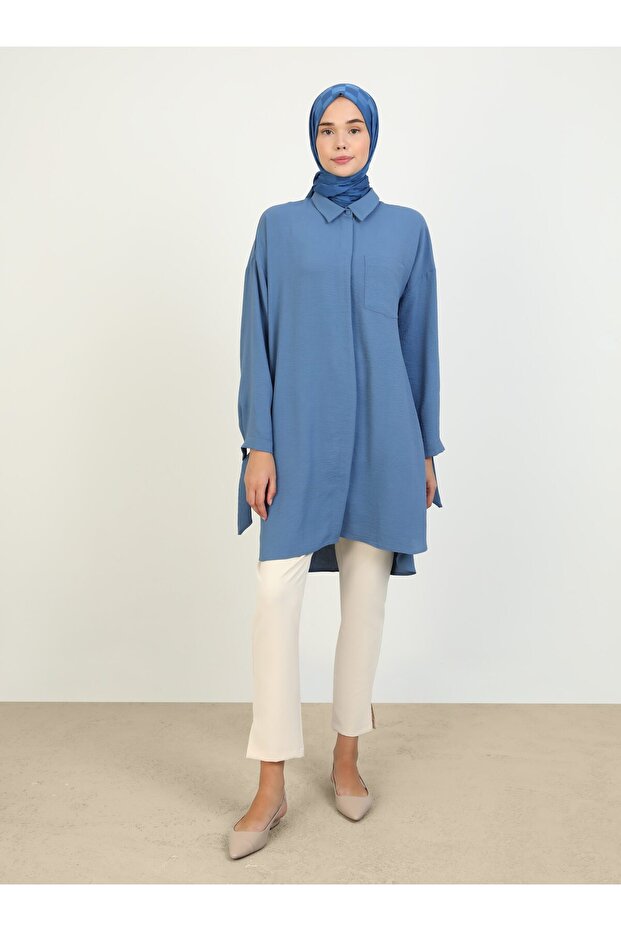 Navy Blue Long Tunic - with Tie Detail, Refka