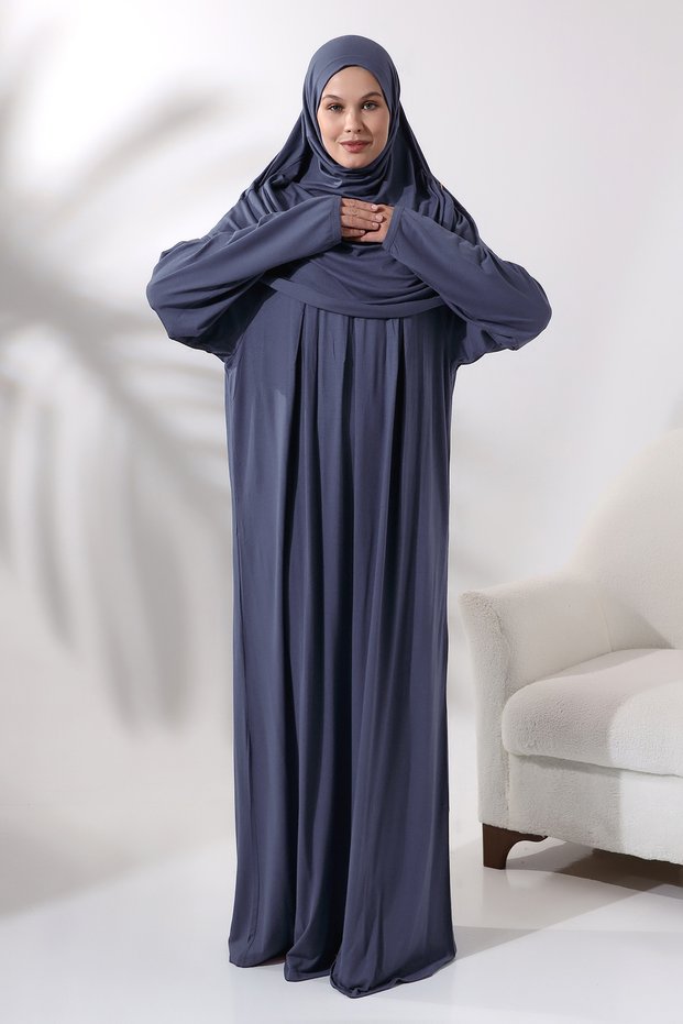 One-Piece Practical Hijab Robe Prayer Dress 8015 Anthracite