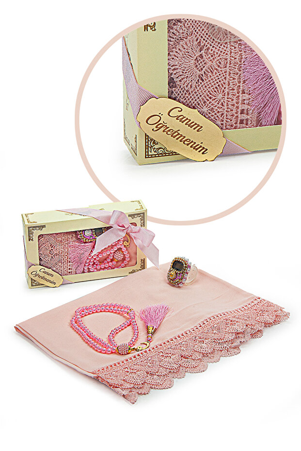 Special Boxed Gift Shawl Zikrmatik Prayer Beads Set for Teacher's Day Pink