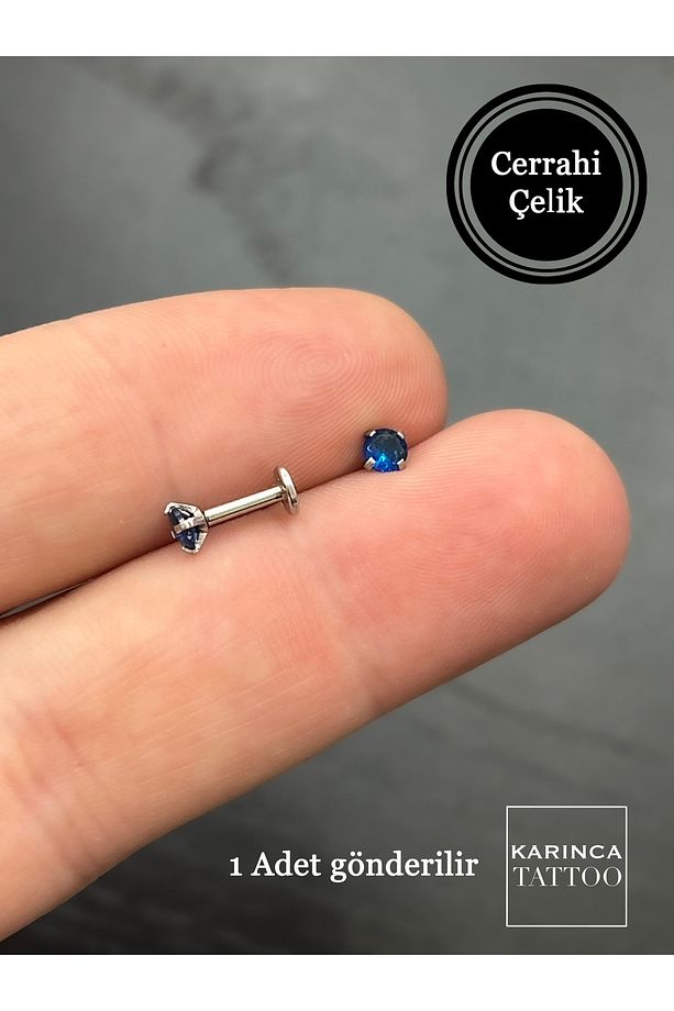 Renkli Taşlı Piercing Kıkırdak Forward Helix Conch Flat Kulak Memesi Burun Labret Tragus Piercing - 2