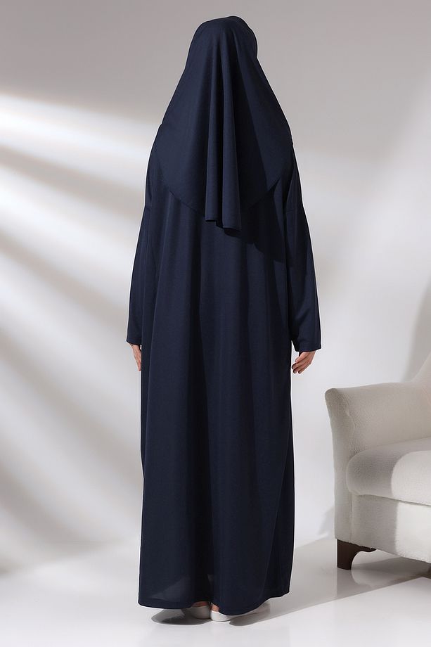 Lacivert Tek Parça Çantalı Namaz Elbisesi - 7