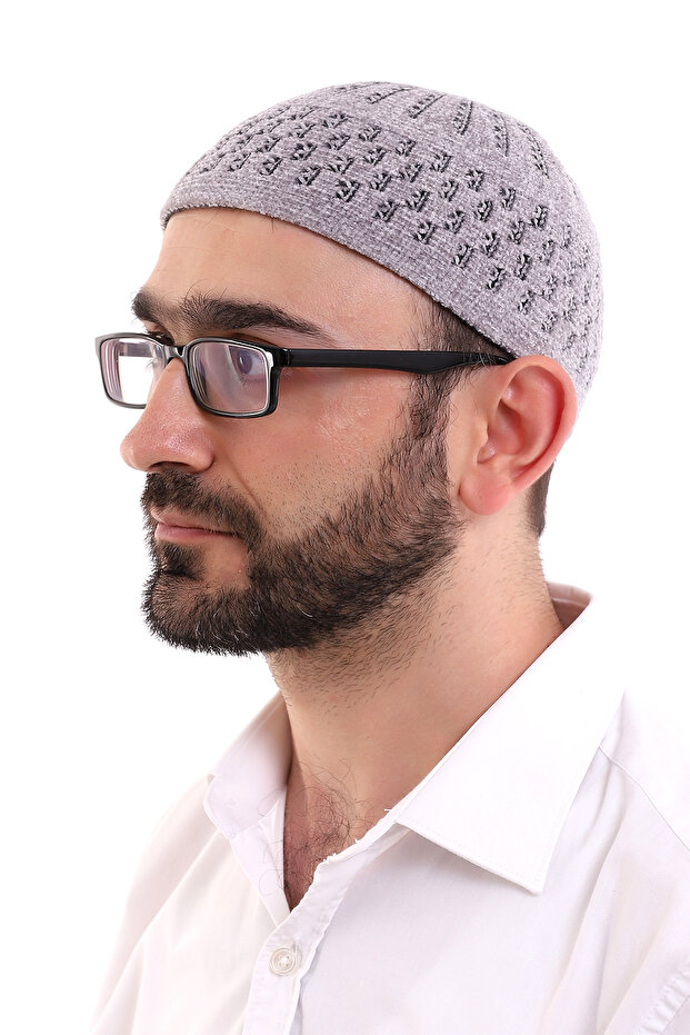 قبعة شتوية مخملية بنمط القش - رمادي