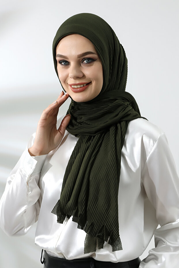 حجاب كاكي جاهز للشال القطني المضلع العملي