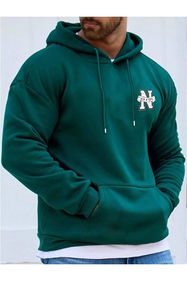 Green Oversize Men's Sweatshirt - New York Printed