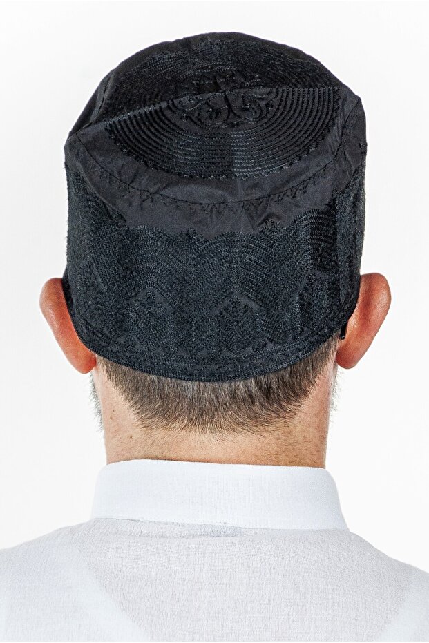 Topbaş embroidered patterned pattern fabric cap black - 3