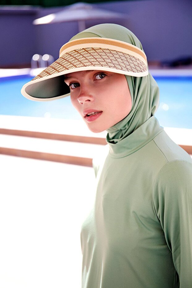 Diamond Patterned Beige Visor Hat 14395