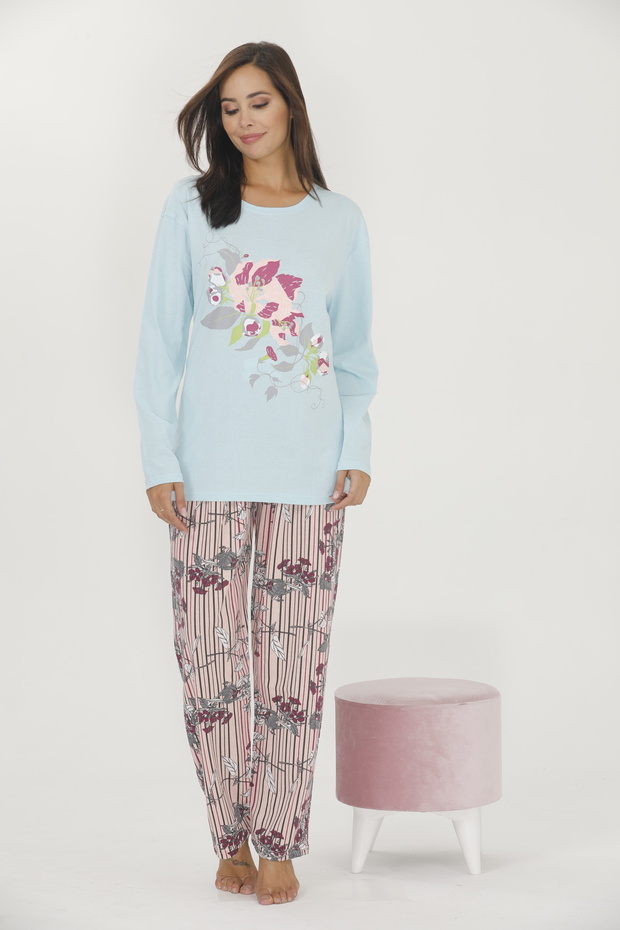 Autumn Battal Long Sleeve Pajama Bottom Long Floral Pajama Set