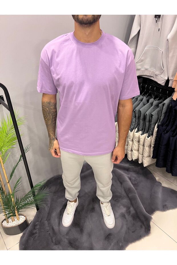 Lila Likralı Basıc T-shirt